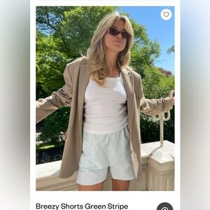 Djerf Avenue Breezy Shorts Green Stripes Organic Cotton Pull-On Size XXL 2XL